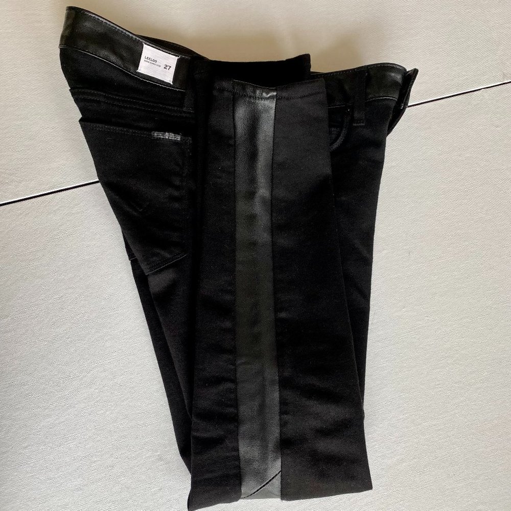 Hudson Jeans Black Denim "Leeloo" Jeans with Leather Stripe Size 27 - Picture 3 of 10